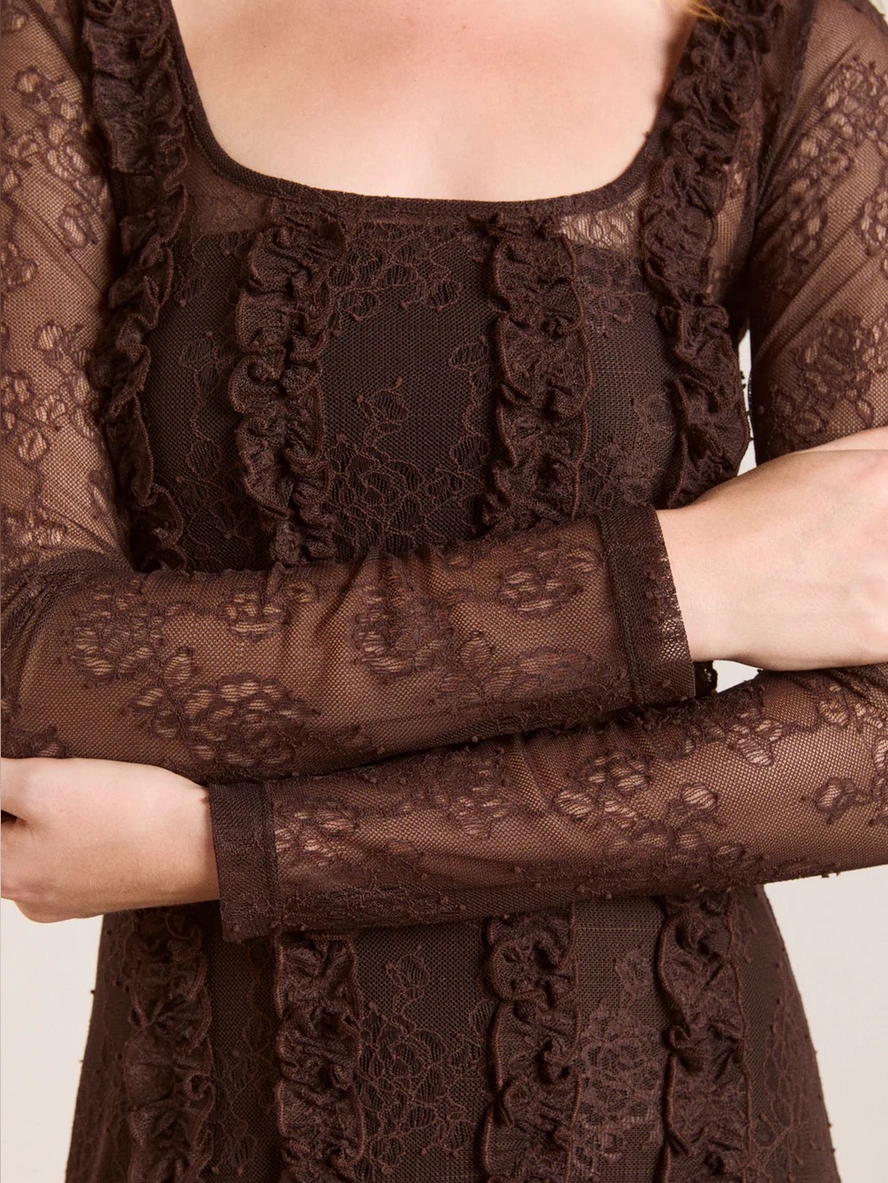 DAMSON MADDER RAPHI LACE MIDI DRESS IN COFFEE - Picture 10 of 17
